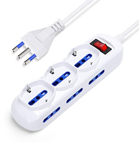 Aigostar - Multipresa Ciabatta elettrica Polivalente a 9 Posti, 250v/3680W Cavo 3m. Color Bianco