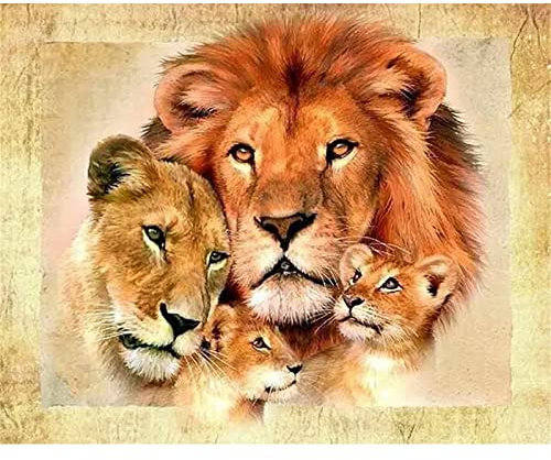 Peinture par Numéro Adulte avec Pinceaux et Acrylique DIY Toile Peintures Kits Paint by Numbers pour Adultes Enfants Débutant,pour Décoration Lntérieure Maison avec cadre 50x65cm,Famille Lion Vintage