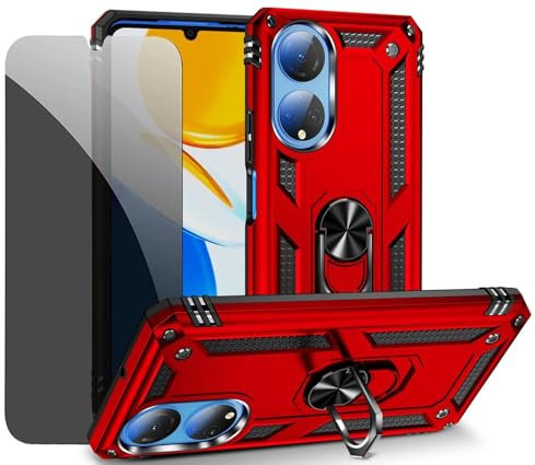 CLYDITE Coque pour Honor X7 Rouge étui de Protection avec Protecteur d'écran en Verre de confidentialité Anti-Espion