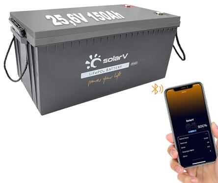 SolarV LiFePO4 25V 150Ah Batterie mit 100A BMS und Bluetooth für Solaranlage, Wohnmobil, Boot, Zuhause, Camping, 10 Jahre Lebensdauer, idealer Ersatz für Blei-Säure-AGM-Batterien