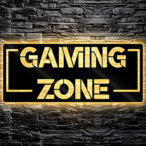 LEON FOLIEN Led Gaming Zone Deko Wand Lampe Geschenke für Jungen Männer Jungs Frauen Gamer - für Videospiel Fans - Schlafzimmer, Wohnzimmer, Zockerbude - Beleuchtung - MDF Holz