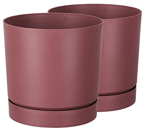 Tymar - Maceta con platillo, 2 macetas decorativas de plástico, forma redonda moderna para interiores (ø 40 cm, 2pack)