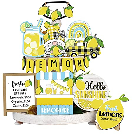 Plateau à couches avec logo en bois Motif citron Motif citron Motif citron, jaune, taille unique