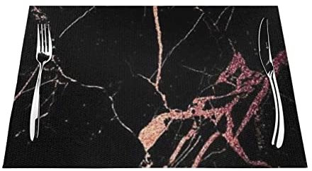 Black Rose Gold Marble Pvc Placemats Set Of 6 Home Dining Gifts Non-Slip Table Mats Heat Resistant Table Placemats 45x30 Cm