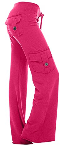 AMhomely Womens Work Trouser With Knee Pad Pocket Elastic Waist Cargo Pants Drawstring Straight Leg Joggers Loose Fit Casual Trousers Hiking Running Outdoor Sports Long Summer Hot Pink X-Small