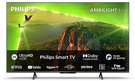 Philips 4K LED Smart Ambilight TV|PUS8118|50 Pulgadas|UHD 4K TV|60 Hz|P5 Picture Engine|HDR10+|Smart TV|Dolby Atmos|Altavoces de 20 W|Soporte|Prime|Netflix|Youtube|Google Assistant|Alexa