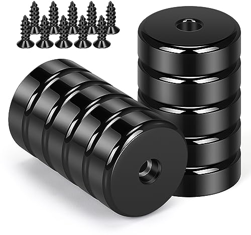 Wukong 10 Pieces Black Neodymium Magnets, 25 x 8 mm Strong Pot Magnet Round Hole Magnet with Mounting Screws (20KG Force)
