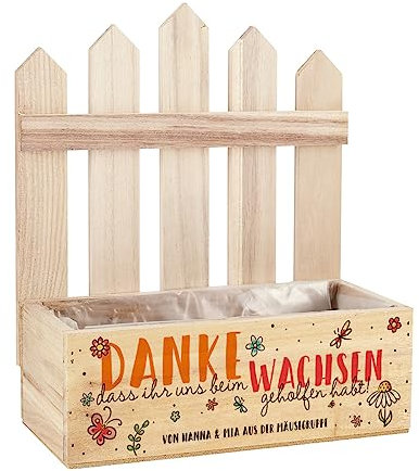 Herz & Heim® Dankeschön-Geschenk für Kindergarten, Grundschule, Nachhilfe - Pflanzkiste mit Aufdruck Kindergarten Ihr/Uns