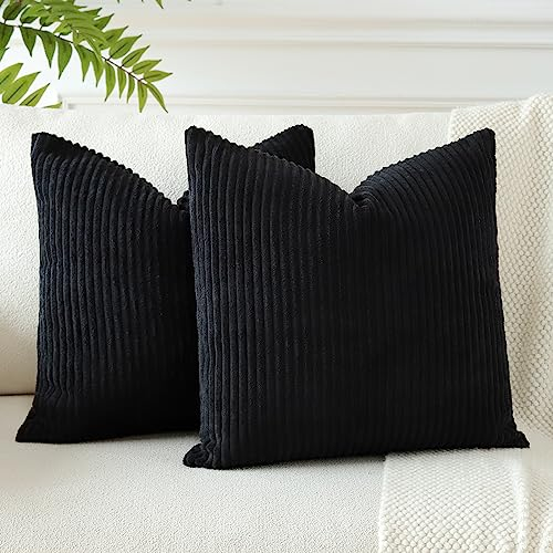 JOTOM 2er Set Cord Kissenbezüge Kissenhülle Dekorative Zierkissen Sofakissen Couchkissen Dekokissen Kissenbezug Deko Kissenhülle für Sofa Wohnzimmer 50x50cm Schwarz