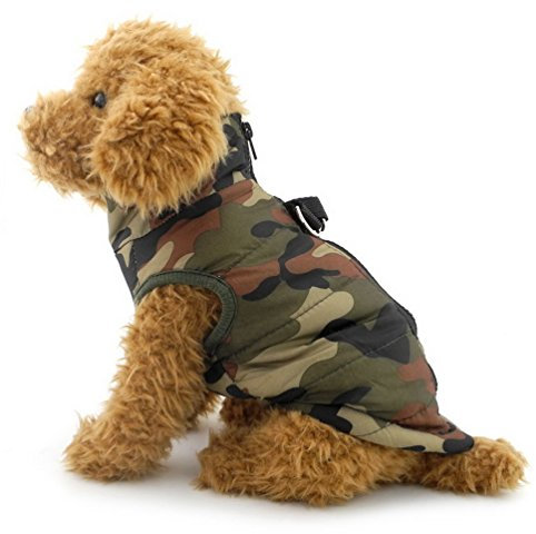 SMALLLEE_LUCKY_STORE Wintermantel für kleine Hunde und Katzen, mit D-Ring, für Jungen und Mädchen, bequem, gepolstert, Bomberweste, kein Ziehen, Chihuahua-Kleidung, Grün, Camouflage, Größe XL