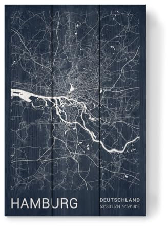 artboxONE Holzbild 45x30 cm Städte/Hamburg Hamburg Stadtplan von Künstler Webwald