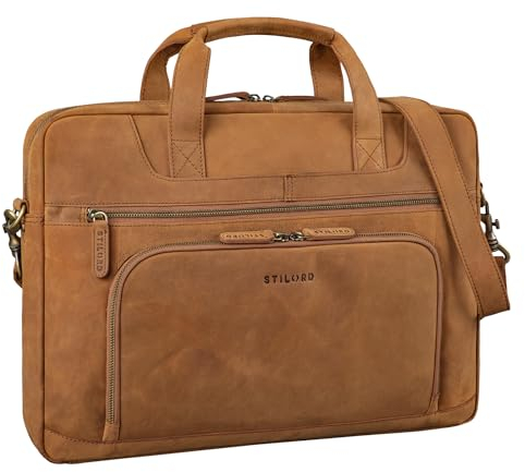 STILORD 'Cyrus' Vintage Laptoptasche 17 Zoll Leder Herren Groß Business-Tasche Echtleder Umhängetasche für Laptop 17,3 Zoll Arbeit Business Reise, Farbe:tan - dunkelbraun
