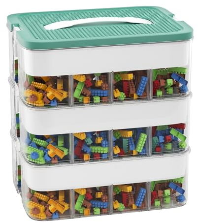 POSHIGE Stackable Toys Organizer Storage Case, Stackable Storage Container with 3-Layer 48 Big Compartments, Storage Box Compatible with Lego Storage Organizer, Hot Wheels, Mini Toy Figures