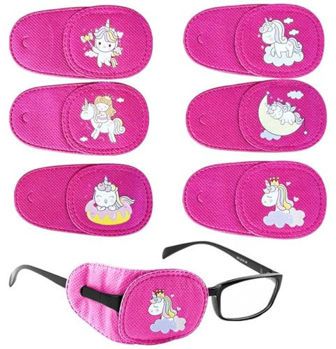 Cache Oeil Enfants,Réutilisable Cache Oeil Medical pour Amblyopie Strabisme Orthoptiste, Papillocache-œil Cache-œil Couvre Lunettes Eye Patches pour Fille Garçon (Motif licorne (rose))
