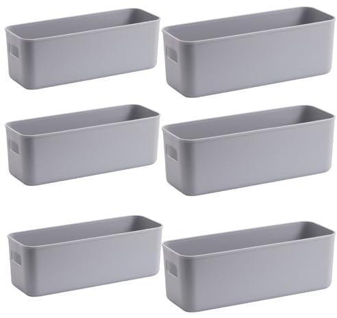 EURXLQ 6 Pack Grau Aufbewahrungsbox Kunststoff 28 cm Klein Aufbewahrungskorb Boxen Eng Aufbewahrung Organizer Box Körbe Aufbewahrung für Regal Küchen Badezimmer Kunststoffbox 28×10×11cm