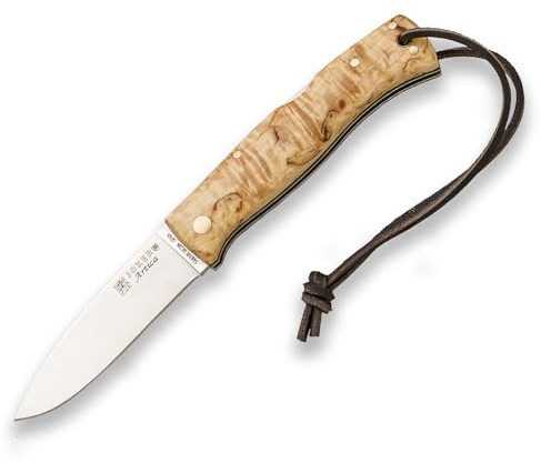 Joker Bushcraft KlappMesser ARTICA NL156 mit Griffen aus gemasertem Birkenholz, 8 cm 14c28n Klinge, Werkzeug für Angeln, Jagen, Camping und Wandern