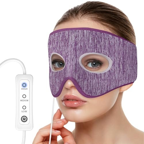 Comfheat Sinus Relief Mask Moist Heat Face Heating Pad for Sinus Pressure, Nasal Congestion, Sinusitis, Allergies, Stress, 3 Heat Settings, Warm Compress Therapy, Washable Purple(Non-Rechargeable)