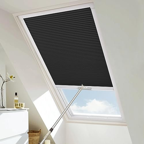Moonice Cordless Skylight Blinds Blackout Honeycomb Roof Blinds Cellular Pleated Shades for Ceiling Easy to Install Custom Window Shades for Roof Inclined Plane Room (Black, Custom Size)