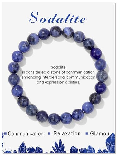 LOCCY Echtes Naturstein Armband für Damen, 4mm Perlenarmband Yoga Armband für Muttertag Geburtstag Valentinstag Geschenke für Mama Tochter Oma Enkelin Schwester (8mm-Sodalith)