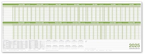 Kalenderoutlet Personalplaner, Urlaubsplaner 2025 feucht abwischbar 118,8x42,0 cm für bis zu 16 Mitarbeiter grün gerollt geliefert