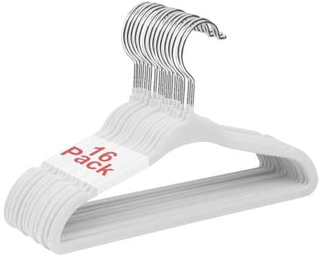 Wellong Kinderkleiderbügel, 28 cm Baby-Samtbügel mit 360°-Drehhaken, rutschfeste Kleiderbügel Samt, platzsparende Kleiderbügel für Säuglinge und Kleinkinde, 16 Stück Weiß