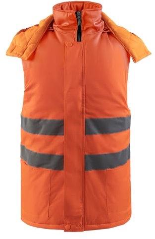 Oralidera Herren Hi Viz Bodywarmer Reflektierend Sicherheitsweste Winter Warme Arbeitsweste Funktionsweste mit Kapuze, Orange, M