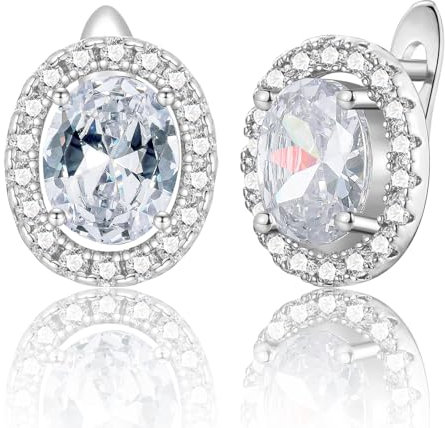 WOVEE Ohrringe Oval Ohrstecker AAA Zirkonia Weiß Elliptisch Glitzer Stein Stecker Silber 925 Damen Frauen Braut Hochzeit Silberohrringe Damenohrringe