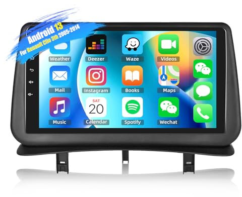 [1+32G] SIXWIN Android 13 Autoradio für Renault Clio 3 2005-2014, 9 Zoll 1080P HD Touchscreen Navigation mit Mirror Link WiFi RDS FM USB Bluetooth Lenkradsteuerung+Rückfahrkamera