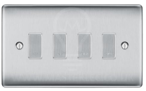BG NBS4GA Brushed Steel 4 Gang Engraved Custom Labelled Appliance Grid Switch