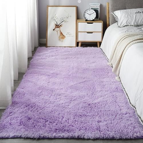 Homesally Shaggy Hochflor Teppich Flauschig rutschfest Waschbar Moderne Deko Teppich für Schlafzimmer, Wohnzimmer,Lila,120cm×160cm