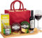 InterHamper | Cheese and Wine Treat Hamper Gift with Red Wine, Cheese Truckles, Chutney and Crackers all presented in a Red Jute Bag