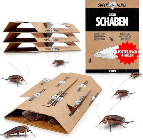 Super Ninja Trappole per Scarafaggi – 4 Pezzi con Colla e Attrattivo, Non Tossiche, Contro Scarafaggi e Blatte, Sicure per la Disinfestazione di Casa, Cantina, Garage, in Cartone Riciclato