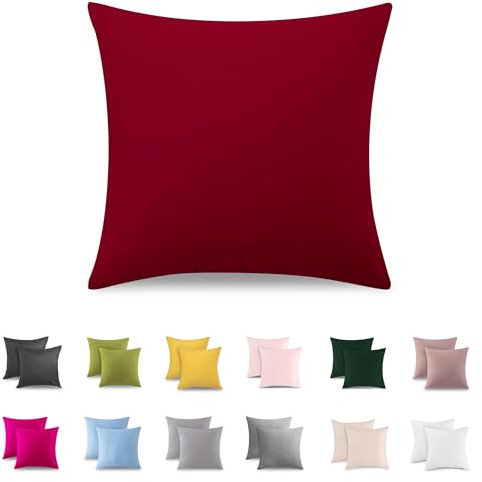 ATsense 2er Set Kissenbezug 80x80 cm - 100% Baumwolle, Dunkel Rot Kopfkissenbezug Weich und Hypoallergen, ÖkoTex Zertifiziert, Kissenhülle mit Reißverschluss für Allergiker Geeignet