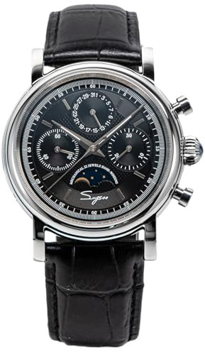 Sugess Seagull ST1908 Chronograph, Mondphase, Datum, 40 mm, Saphirsilber, 1963, BNIB, Schwarz