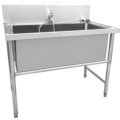 CFMAIF Hundepflege-Badewanne aus Edelstahl, Hundewaschstation für Zuhause, Waschstation mit Wasserhahn (100 x 60 cm)