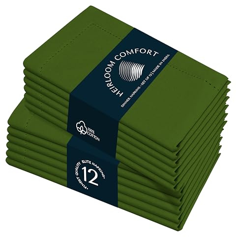 HEIRLOOM COMFORT Mintgrüne Stoffservietten, 45 x 45 cm, 12 Stück, 100 % Baumwolle, saugfähig, weich, wiederverwendbar, waschbar, Hohlsaum, gehrte Kanten, perfekt für Frühling, Ostern, Hochzeiten, den