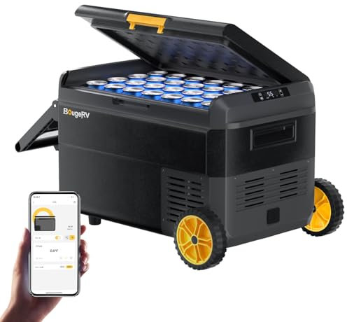 BougeRV CRS 40L Kompressor Kühlbox mit Griff Rollen Auto Kühlbox 12V 230V mit APP Steuerung Integrierter Korb, Gefrierbox Camping Kühlschrank Elektrisch IPX4 wasserdicht für Reisen Boot Angeln -20℃