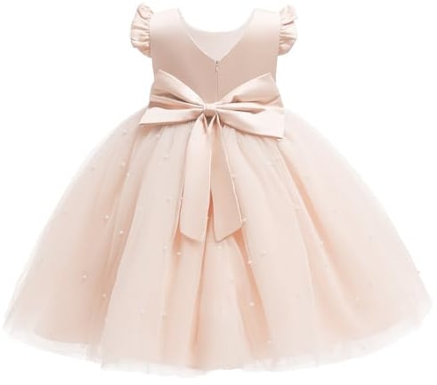 JiAmy Blumenmädchenkleider Kinder Ärmellos V-Ausschnitt Bowknot Hochzeit Brautjungfer Partykleid Festliches Prinzessin Tüll Kleider für Mädchen 5 Jahre Champagner