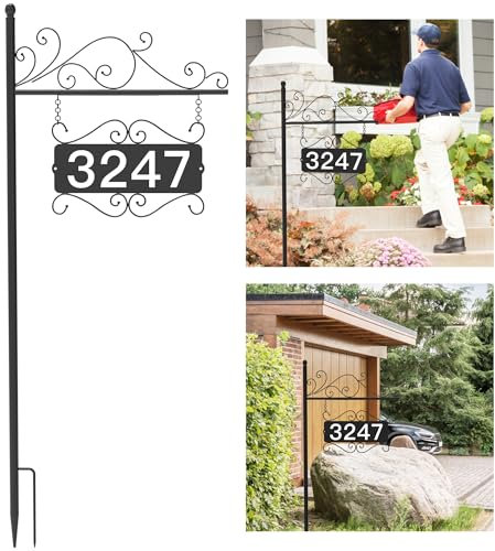 GOSUNWEY Metal Address Plaque,Double-Sided Street House Numbers for Outside