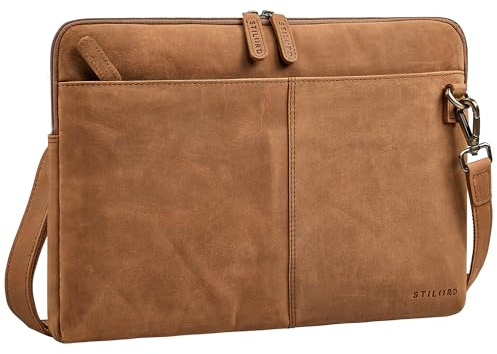 STILORD Graham Sacoche Ordinateur 15.6 Pouces Cuir Étroit Cartable Cuir Véritable Sac Ordi Portable Grand Sac Bandoulière Pc Portable avec Sangle Amovible Homme & Femme Couleur:noir