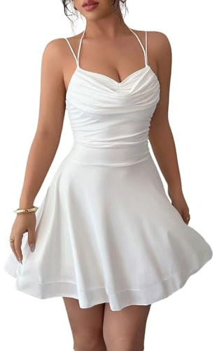 SweatyRocks Damen Ärmelloses Kleid Elegant A Linie Minikleid Trägerkleid | Weißes Kleid Kurz, Hochzeitskleid Damen, Sommerkleid Kurz Damen, Sexy Kleid, Partykleid