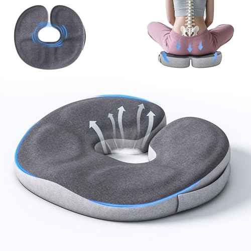 Auoketuo Memory Foam Donut Sitzkissen, Orthopädisches Steißbeinkissen zur Schmerzlinderung bei Hämorrhoiden, Ischias, Schwangerschaft, Postpartum, Dekubitus & OP-Erholung (Grau)