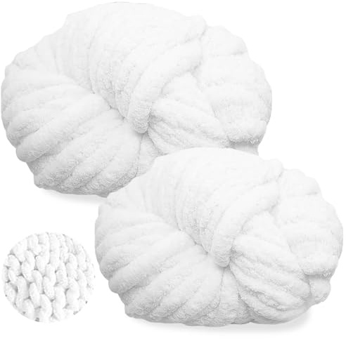 Ecowiaye 2 Stück Dicke Wolle, 500g Chunky Yarn Armstricken Wolle, Dickes Garn zum Häkeln, Flauschig XXL Häkelwolle zum Handstricken für Decke, Schals, Mützen, Haustier Nest (Reinweiß)