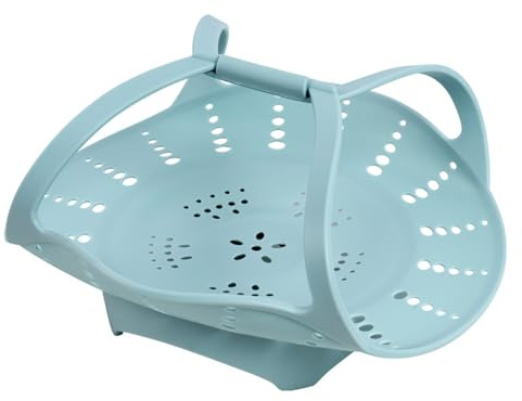 Vbvbip Collapsible Silicone Steamer Basket Small Size - Foldable Steam Basket for Vegetables, Dumplings & Eggs, Heat Resistant Microwave Safe Steamer, Kitchen Essential,Blue