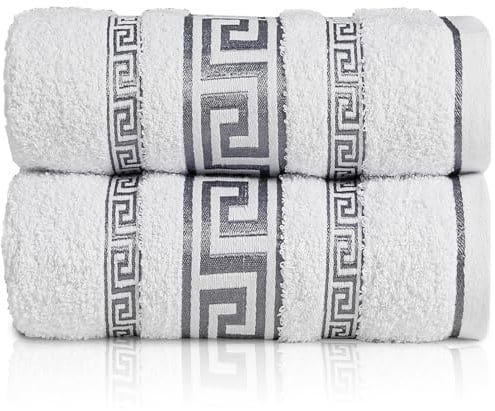 GC GAVENO CAVAILIA Extra Large Jumbo Bath Sheets Greek Towels for Bathroom - 2 Piece Super Absorbent Quick Dry Towel, 100% Egyptian Cotton Soft Fluffy Luxury Bath Towel Spa & Hotel (90x180cm),White