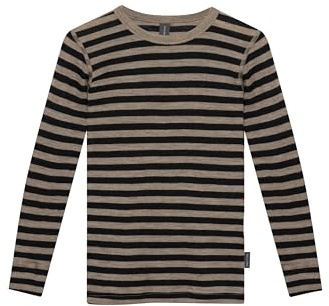 Dilling Kinder Langarmshirt Bio-Merinowolle Baselayer Unterwäsche temperaturregulierend und atmungsaktiv - Kaffee/Schwarz 98/104