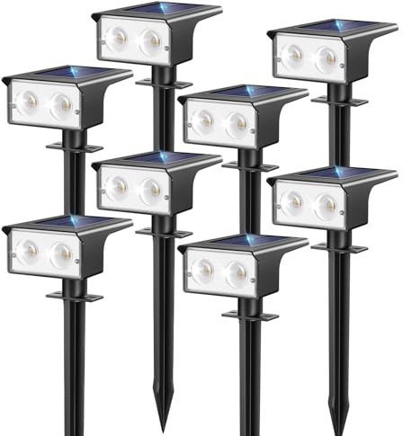 btfarm 8 Piezas Luces Solares LED Exterior Jardin, 3 Temperaturas de Color | Focos LED Exterior Solares, Impermeable IP65 Luz Solar Potente para Suelo,Patio,Piscina,Calzada,Terraza,Césped