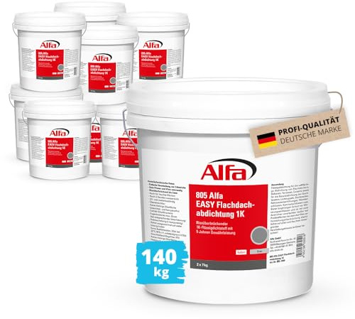 20x Alfa Flachdachabdichtung 7 kg Flüssigkunststoff für Dach – Garagendach | Profi Qualität – Gebrauchsfertiger Flüssigkunststoff für Flachdächer, Garagen und Carports, UV-beständig und rissüberbrückend