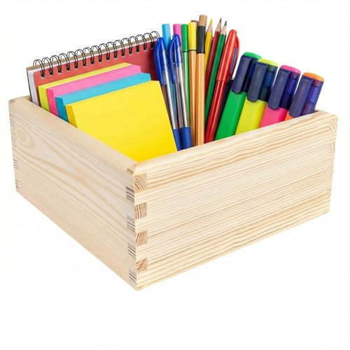 Creative Deco Aufbewahrungsbox Holzkiste ohne Deckel 20 x 20 x 9 cm Holzbox | aus Kiefernholz | Schubladen Organizer Für Kleinutensilien Make up, Schmuck, Stifte, Bürobedarf