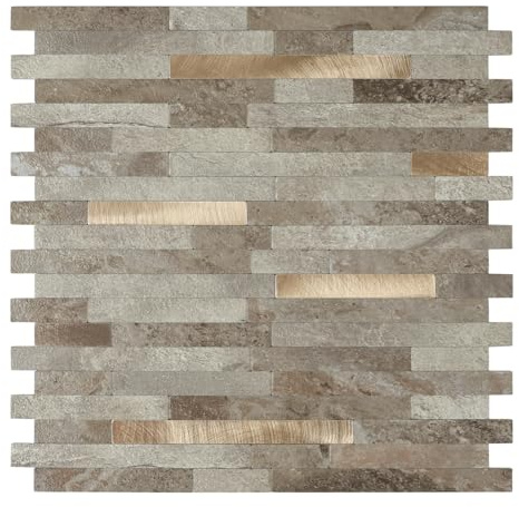 Piastrelle in finta pietra per paraschizzi, colore marrone tortora effetto marmo, in PVC, lineari, da attaccare sul paraschizzi, per cucina, bagno, camino (6 fogli, 5,62 m²)